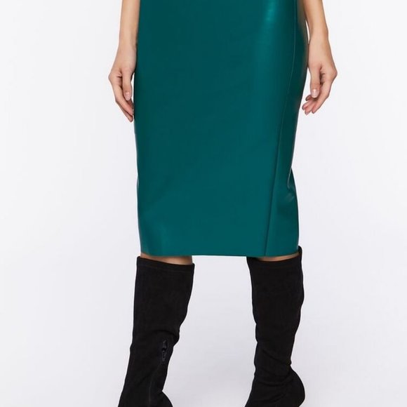 FOREVER 21 ✅✅✅GREEN LEATHER FAUX SKIRT - Picture 5 of 6